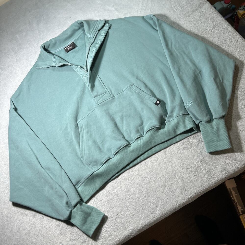 Popflex Oversize Cropped Loose Sweatshirt Medium So Magical Adjust Green Qtr Zip
